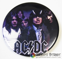 AC/DC - Band (Значок) ― купити футболку в Україні, замовити футболку поштою, ціни, опис, фото футболок, купити кухлі, бейсболки, весна, кружки, рюкзаки, гаманці, літо, бандани, шкіряні вироби, осінь, джинси, кросівки, куртки, шорти, шапки, батніки, шкарпетки, зима, білизна, майки, сорочки, сумки, молодіжні аксесуари, вуличний стиль кежуал стайл | Інтернет-магазин футболок та іншого молодіжного одягу - GRAFFITI STREET - GraffitiStreet.Com.Ua